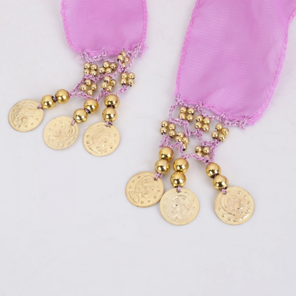 128 Gold Coins Belly Dance Waist Chain Hip Scarf Costume Belt Light Purple