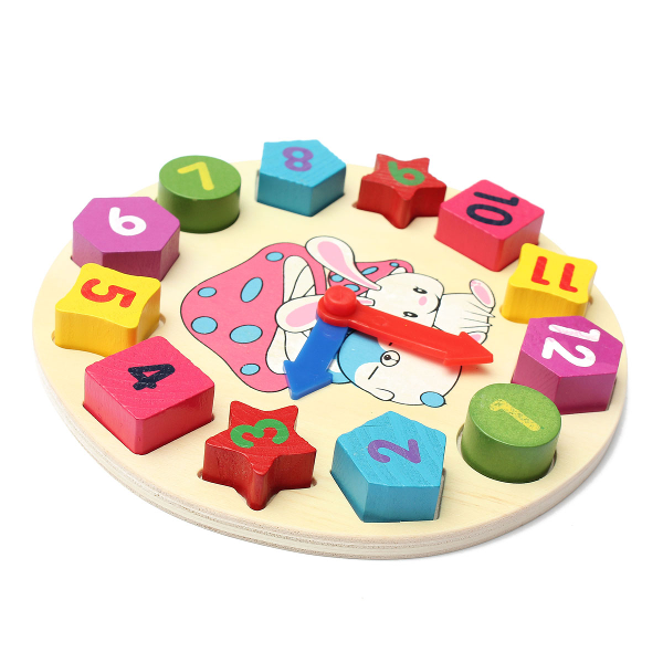 Baby Children Number Geometry Clock Wooden Puzzle Bricks Toy