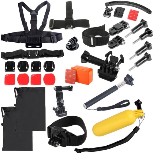 30 in 1 Chest Strap + Extension Arm + Tripod Mount Adapter + Head Strap + Floating Handle Grip + Extendable Handle Monopod + Helmet Belt Strap Lock Mount + Flat & Curved Mounts + Floaty Float Box + Helmet Strap Mount Adapter Set for GoPro HERO4 /3+ /3 /2 /1