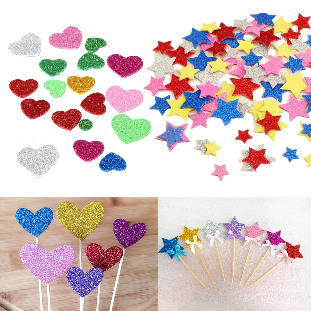 knowing 100pcs Glitter Heart Foam Stickers Mixed Colors For Kids Craft Embellishments for Decorating heart Colorful Foam Stickers Scrapbooking & Card Making