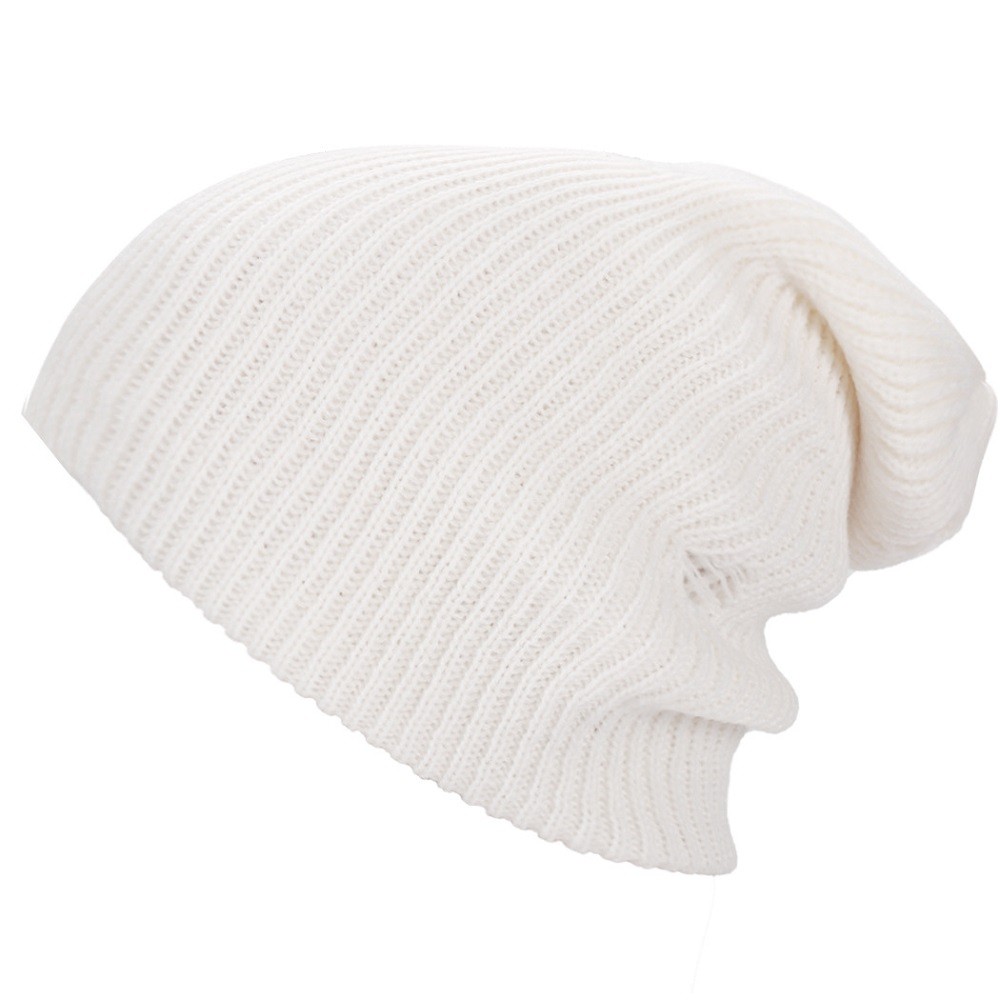 Unisex Men Women Knitted Slouch Beanie Hat Hole Elastic Outdoor Pure Color Cap