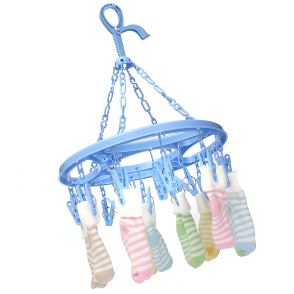 Random Color Plastic Clothes Socks Bra Drying Hanger Laundry Hanging Shelf With 18 Clips