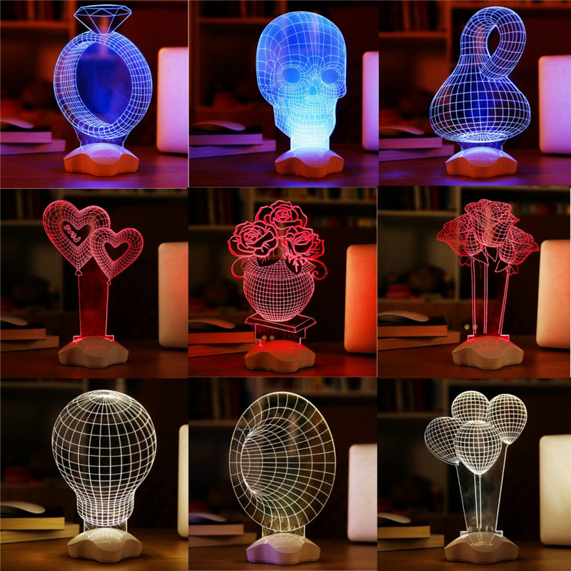 3D USB LED Night Light Creative Illusion Lamp Table Desk Home Bedroom Decor Gift 