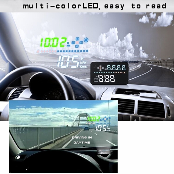A3 3.5 inch Car GPS HUD / OBD Vehicle-mounted Gator Automotive Head Up Display Security System with Multi-color LED, Support Car Speed & Local Real Time & Driving Direction / Distance / Time & Voltage & Elevation & Satellite Signal Display, Support Light Sensor, Mile Switching, Over Speed Alarm Functions