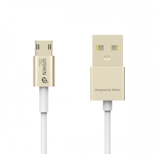 WSKEN M-cable 1m 2.4A Double Sided Reverse Plug Micro USB to USB Metal Head TPE Wire Data Sync Charging Cable with Metal Head Shell for Samsung, HTC, Sony, Huawei, Xiaomi, Meizu (Gold)