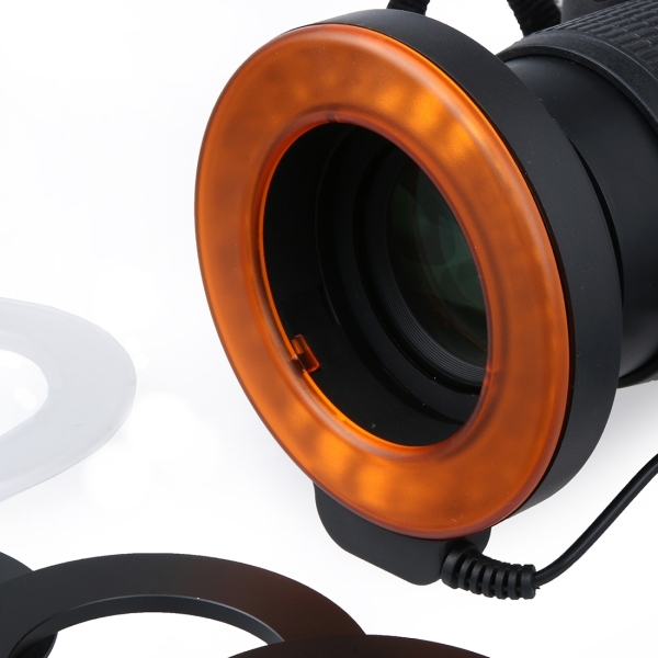 Circular LED Flash Light with 48 LED Lights & 6 Adapter Rings (49mm/52mm/55mm/58mm/62mm/67mm) for Macro Lens (Orange)