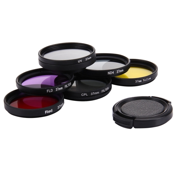JUNESTAR 7 in 1 Proffesional 37mm Lens Filter (CPL + UV + ND4 + Red + Yellow + FLD / Purple) & Lens Protective Cap for GoPro HERO4 / 3+ / 3 Sport Action Camera
