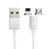 WSKEN 1m 2.4A X-cable mini 1 Metal Magnetic Cable Woven Style 8 Pin & Micro USB to USB 2.0 Data Sync Charging Cable Metal Magnetism Cable with 24K Gold-plating Touch Point for iPhone & iPad & iPod, Samsung, HTC, Sony, Huawei, Xiaomi, Meizu (Silver)