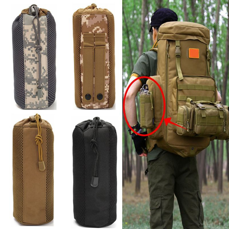 Adjustable Tactical Water Bottle Pouch Military Molle System Kettle Bag Holder 