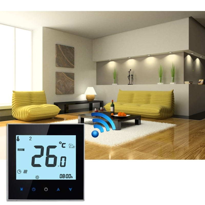 BHT-1000-GA-WIFI 3A Load Water Heating Type Touch LCD Digital WiFi Heating Room Thermostat, Display Clock / Temperature / Periods / Time / Week / Heat etc. (Black)