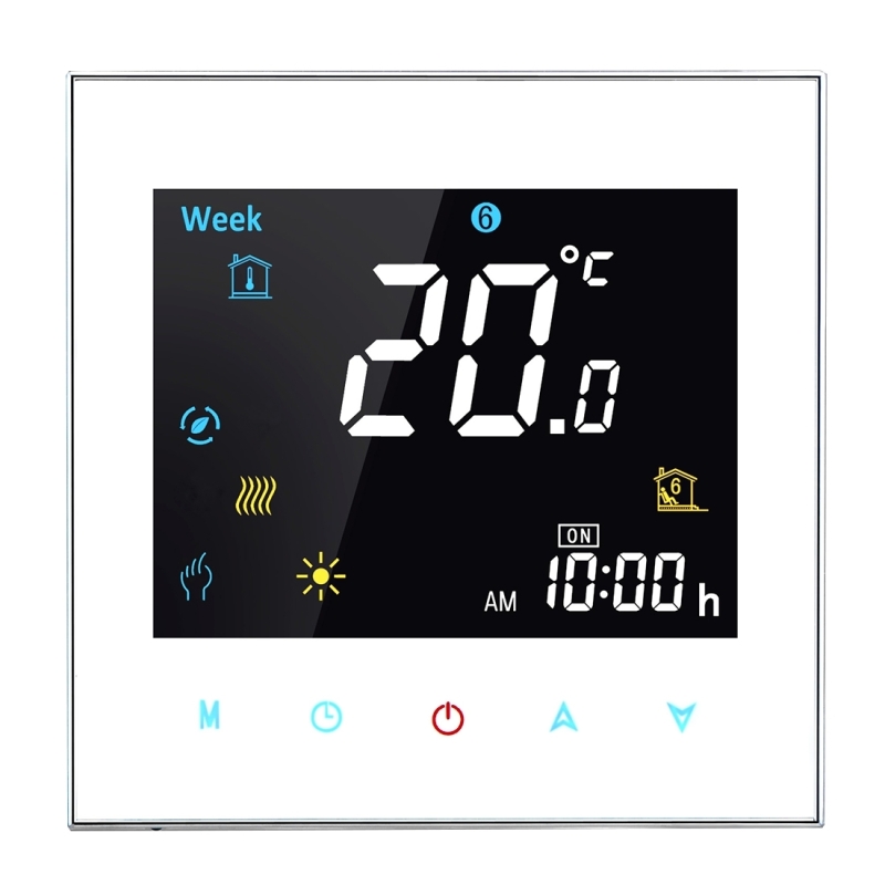 BHT-3001 16A Load Electronic Heating Type LCD Digital Heating Room Thermostat with Sensor, Display Clock / Temperature / Humidity / Time / Week / Heat etc. (White)