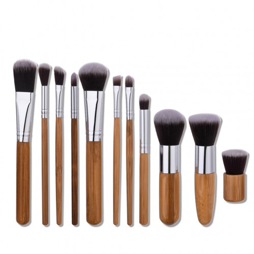 11pcs Mini Women Professional Natural Bamboo Foundation Blending Makeup Brushes Tool Facial Beauty Set Gift
