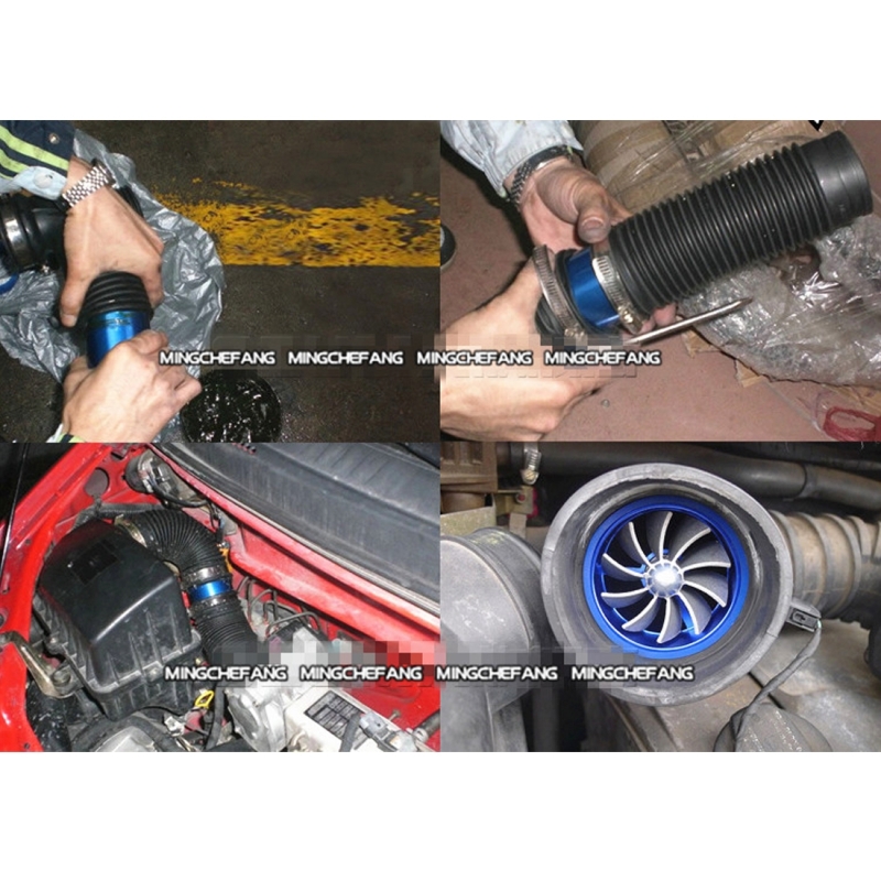Blue GZYF Car universal Supercharge Dual Double Turbine Air Intake Fuel Saver Turbo Turboing Charger Fan Set Kit