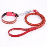 Cowhide Traction Belt Dog Collar Telescopic Dog Rope For Medium and Large Dogs (M) Collar Size: 32-44cm (Brown)