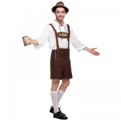 Halloween Costume Men Beer Costume Oktoberfest Suits England Style Stage Performance Cosplay Clothing, XL, Bust: 110cm, Waistline: 103cm, Clothes Length: 71cm, Long Pants: 51cm