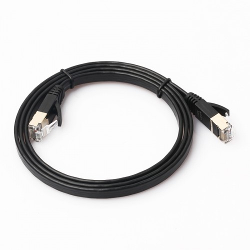 1m CAT7 10 Gigabit Ethernet Ultra Flat Patch Cable for Modem Router LAN Network - Built with Shielded RJ45 Connectors (Black)