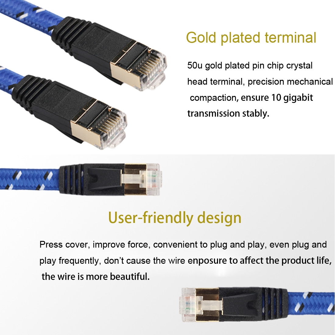 15m Gold Plated CAT-7 10 Gigabit Ethernet Ultra Flat Patch Cable for Modem Router LAN Network, Built with Shielded RJ45 Connector