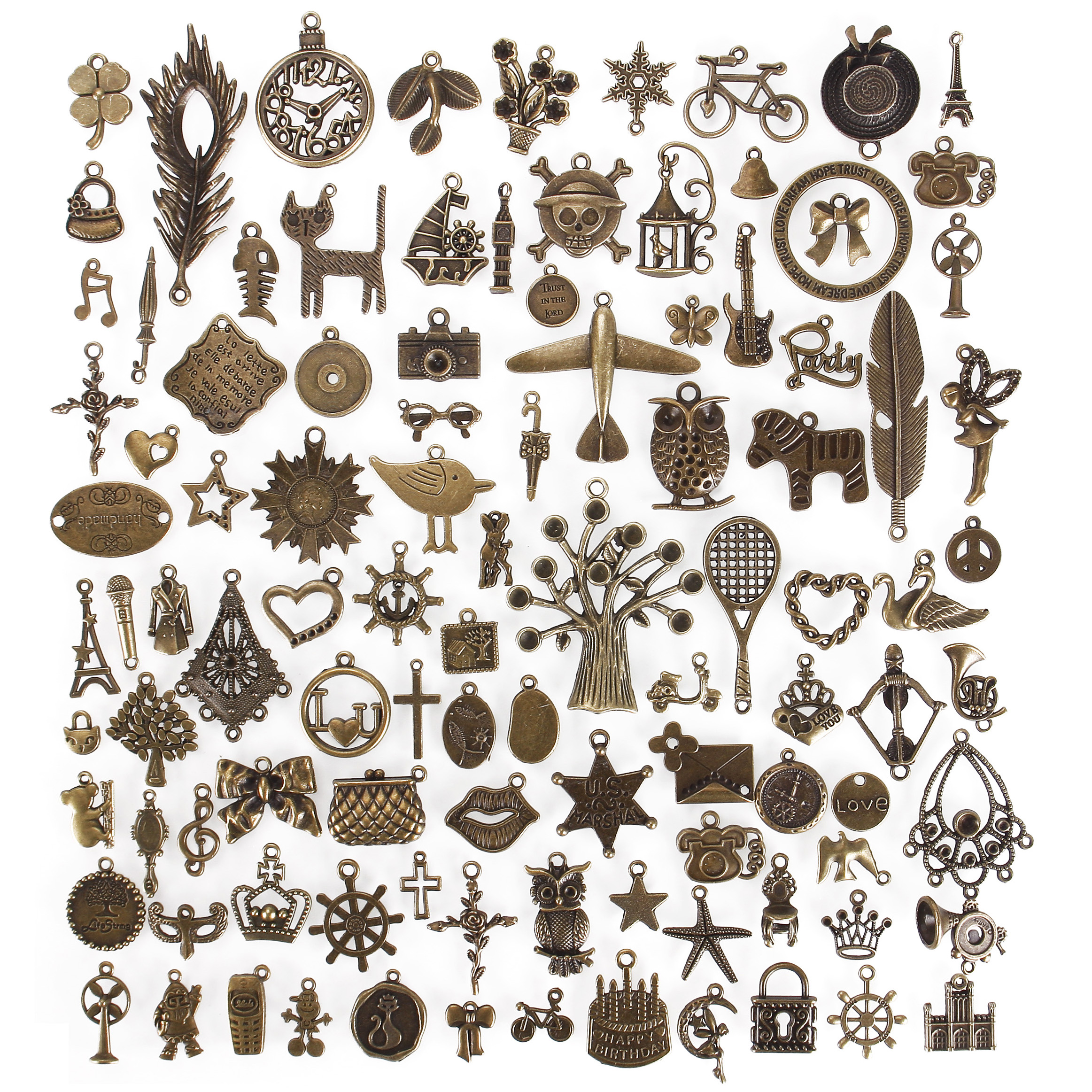 100Pcs Mixed Type Antique Bronze Charms Alloy Pendant DIY Accessories for Bracelet Necklace Jewelry Making and Craft