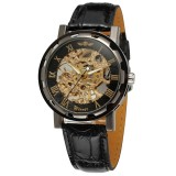 WINNER Men Fashion Luxury Skeleton PU Leather Watch Automatic Mechanical Business Wristwatches