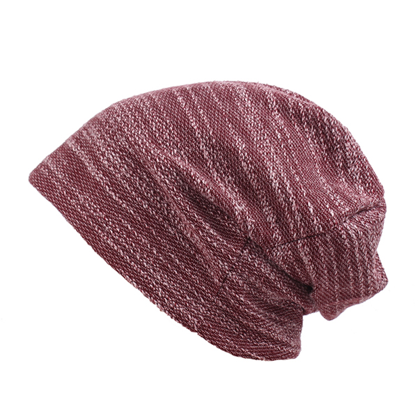 Mens Women Cotton Slouch Beanie Hat Casual Solid Knitted Striped Elastic Cap