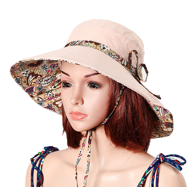 Women Sunscreen Bucket Hat Casual Anti-UV Wide Brim Double-sided Wear Beach Hat