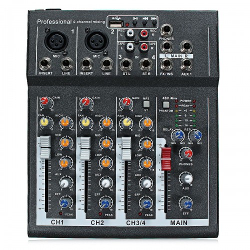 48V Professional 4-Channel Live Studio Audio Sound USB Mixer Mixing Console