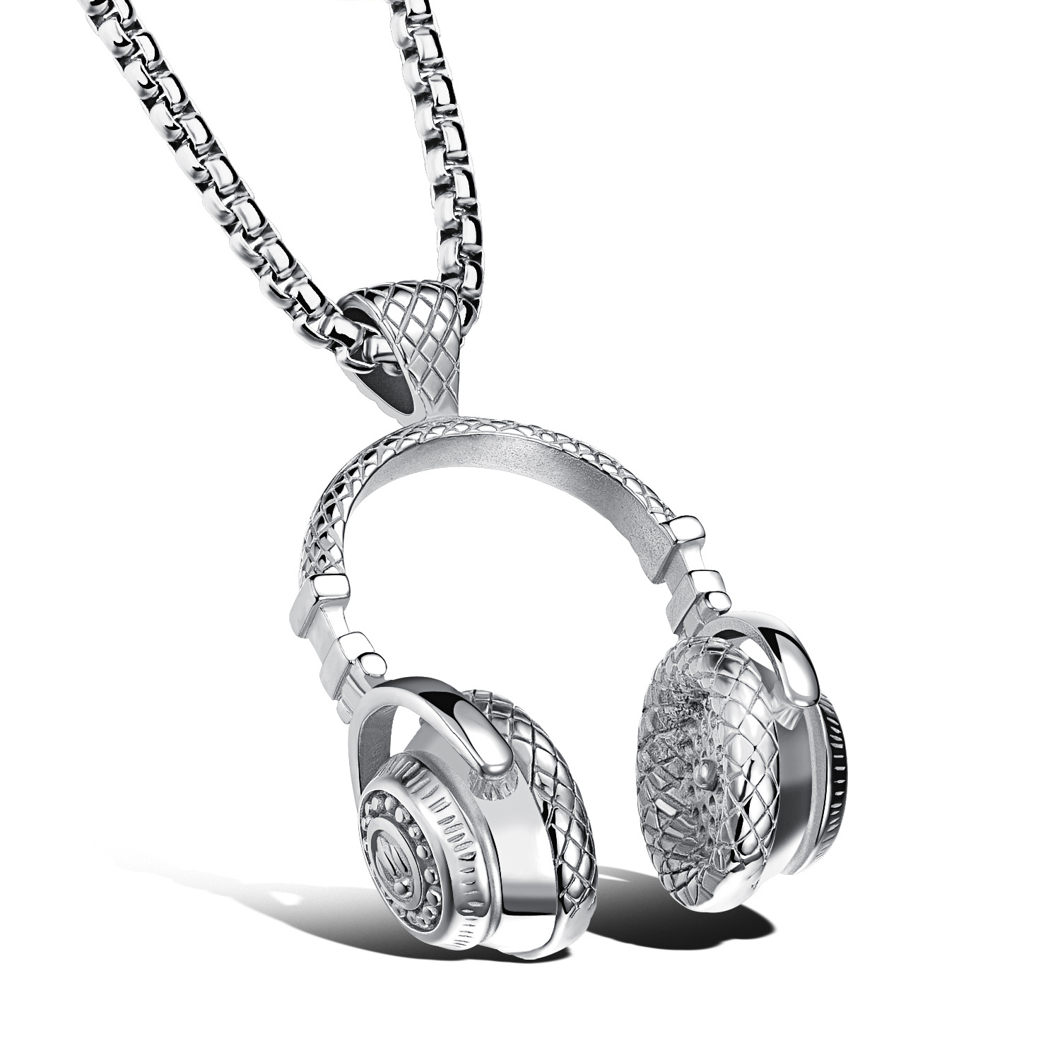 Men's Titanium Steel Earphone Shape Pendant Charm Necklace Hip Hop Accessories