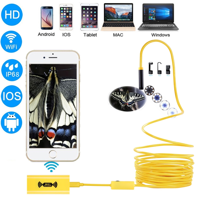 1200P HD Pixels WiFi Endoscope Snake Tube Inspection Camera with 8 LED, Waterproof IP68, Lens Diameter: 8mm, 3.5m, Hard Line (Yellow)