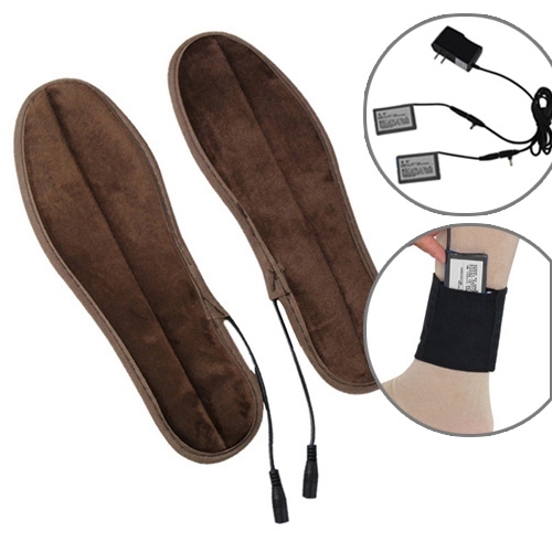 Lithium Battery Powered & Rechargeable Heated Insoles Keep Feet Warm Pad, Keep Warm 8-9 hours, 43-44 yard (Brown)