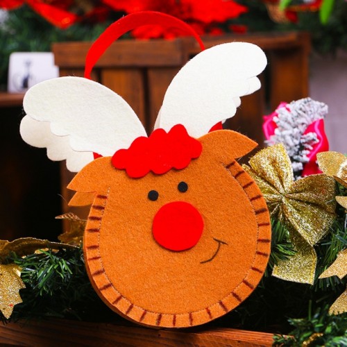 Creative Cartoon Christmas Decoration Santa Gift Bag, Moose Pattern Non-woven Fabric Apple Gifts Handbags