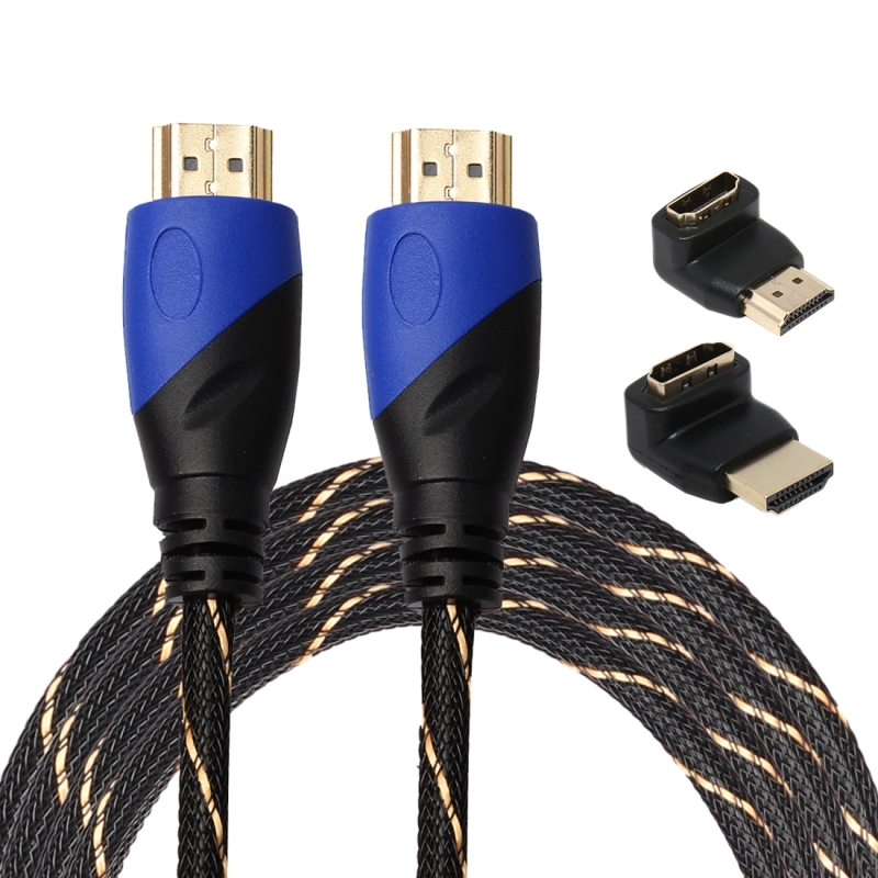 3m HDMI 1.4 Version 1080P Woven Net Line Blue Black Head HDMI Male to HDMI Male Audio Video Connector Adapter Cable with 2 Bending HDMI Adapter Set