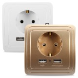2.1A Dual USB Ports Wall Charger Power Adapter Socket Outlet Panel EU Plug Mount