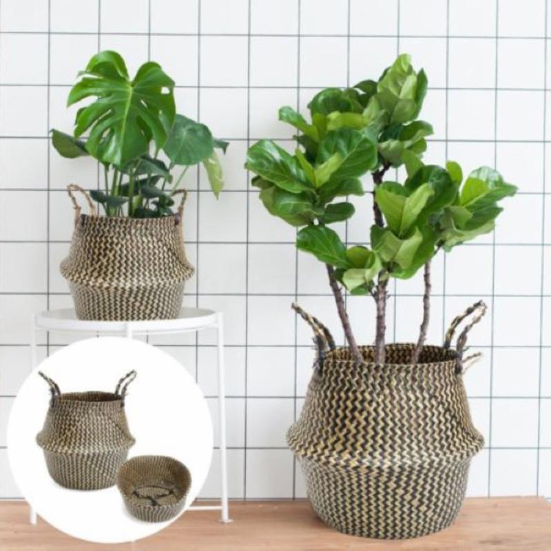 Natural Seagrass Belly Basket Storage Holder Plant Pot Bag Home Decoration 38*36CM