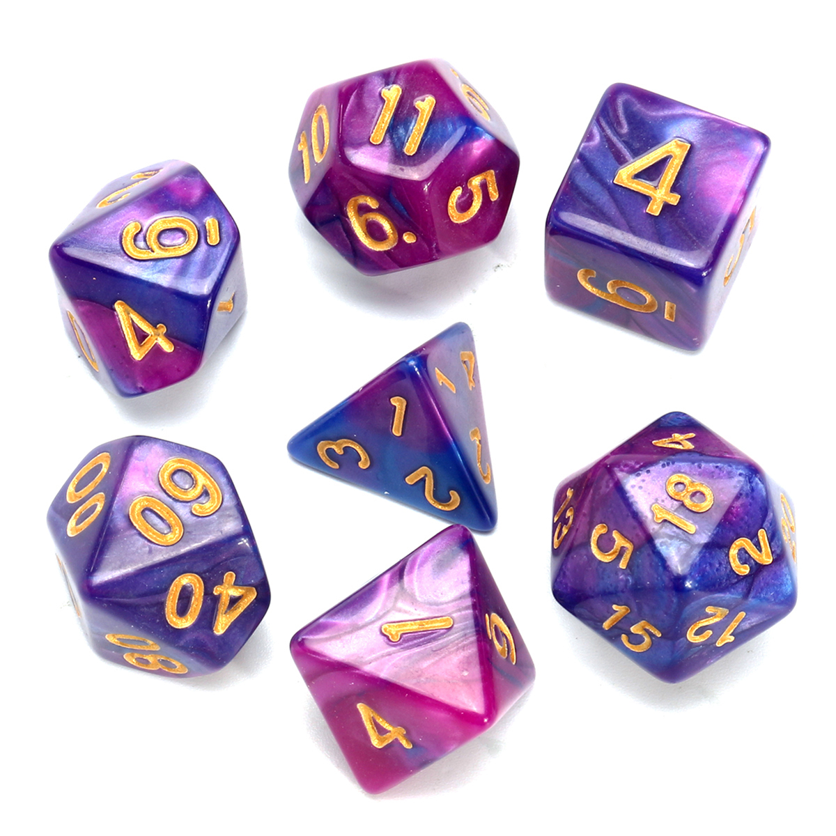 Pack of 14pcs Polyhedral Dice for D&D RPG MTG Party Game Toy Set Purple Pink 