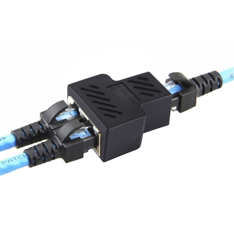 Crystal Network Straight Through Head-line Connector Terminal Female to Female Three Head RJ45 Interface Extension Device (Black)