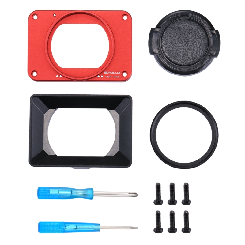 PULUZ for Sony RX0 Aluminum Alloy Front Panel + 37mm UV Filter Lens + Lens Sunshade with Screws and Screwdrivers (Red)