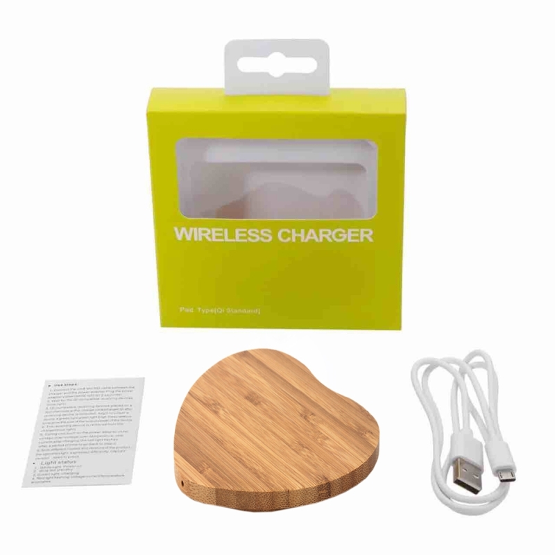 5V 1A Output Qi Standard Heart Shape Bamboo Wireless Charger, Support QI Standard Phones, For iPhone X & 8 & 8 Plus, Galaxy S8 & S8+, LG G3 & G2 & G10, Nokia Lumia 820, Google Nexus 6 & 5 & 4 and Other QI Standard Smartphones