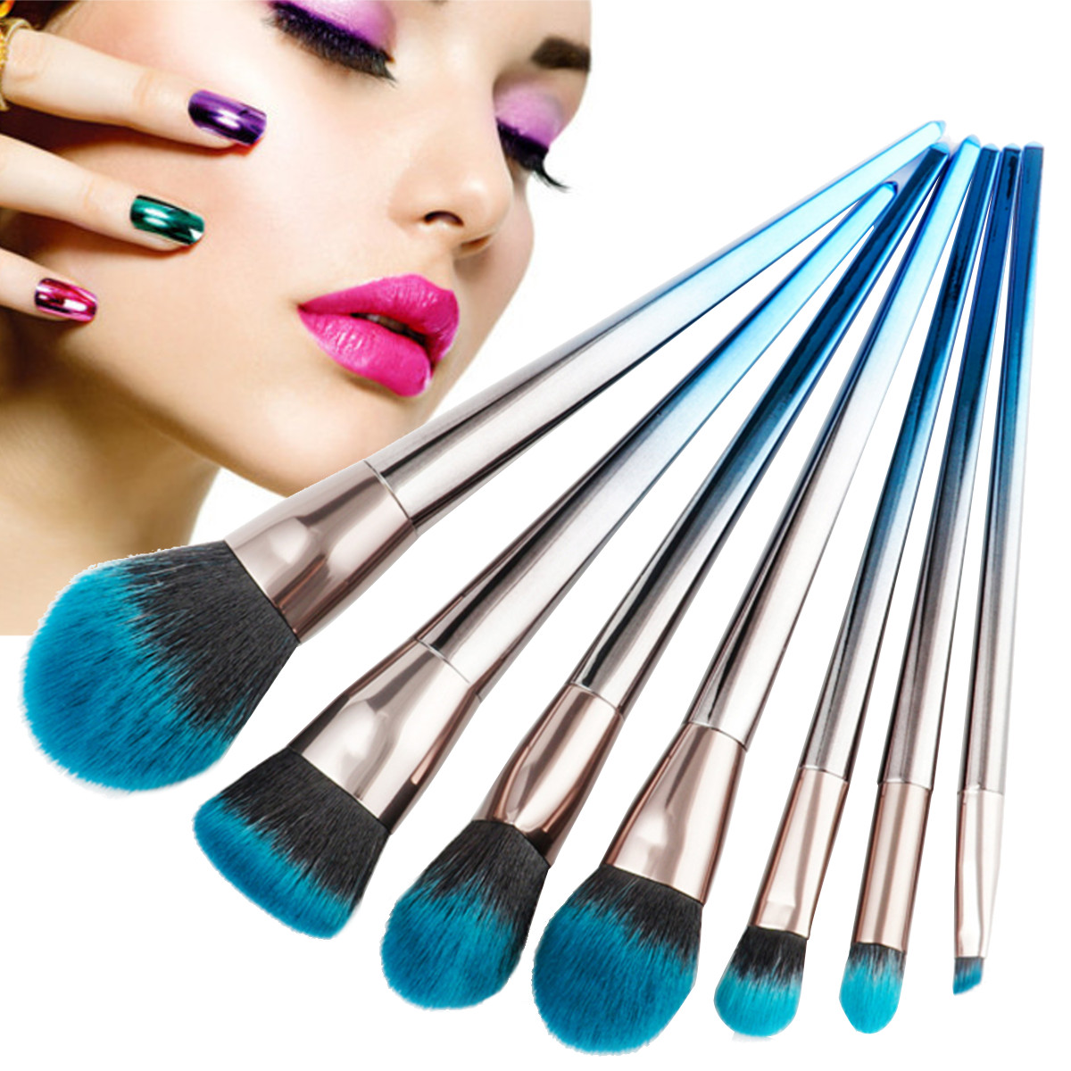 7Pcs Makeup Brushes Diamond Foundation Cosmetic Eyeshadow Eyeliner Lip Brush Set