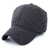 Mens Solid Plaid Baseball Cap Earmuff Warm Adjustable Snapback Hats
