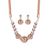 Trendy Women’s Rose Gold Bead Pendant Jewelry Set Necklace Rhinestone Earrings
