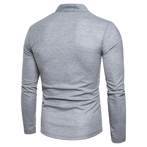Men's Fashion Henry Collar Long Sleeved T-shirt Casual Printing Tops Tees