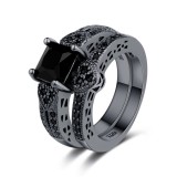 2Pcs/set Classic Engagement Ring Gun Black Zirconia Heart Ring Sets for Women