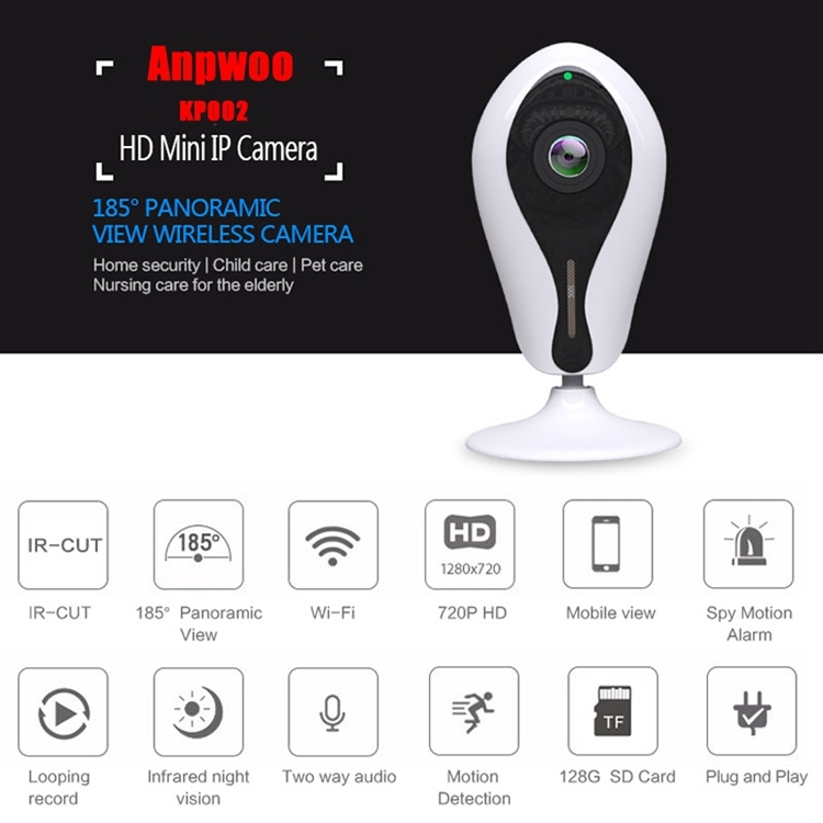 Anpwoo KP002 GM8135+SC1145 720P HD WiFi Mini IP Camera, Support Motion Detection & Infrared Night Vision & TF Card (Max 128GB) (White)
