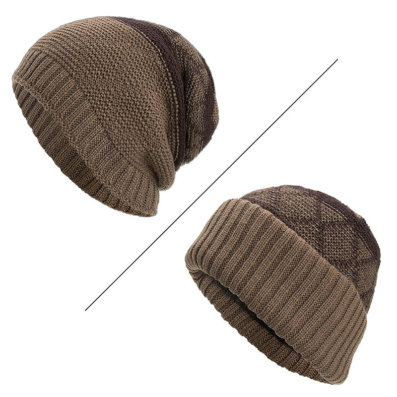 Winter Warm Plaid Fleecy Curlable Beanie Caps Outdoor Slouch Double Layers Knitted Hat
