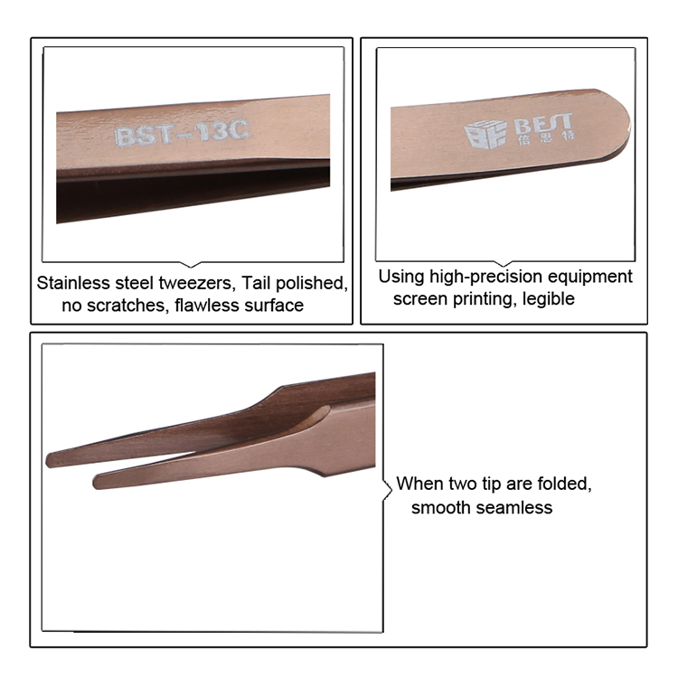 BEST BST-13C Anti-magnetic Anti-acid Stainless Steel Flat head Color Coated Tweezer For Mobile Phone