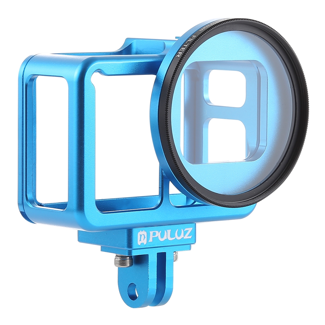 PULUZ Housing Shell CNC Aluminum Alloy Protective Cage with Insurance Frame & 52mm UV Lens for GoPro HERO7 Black /6 /5 (Blue)