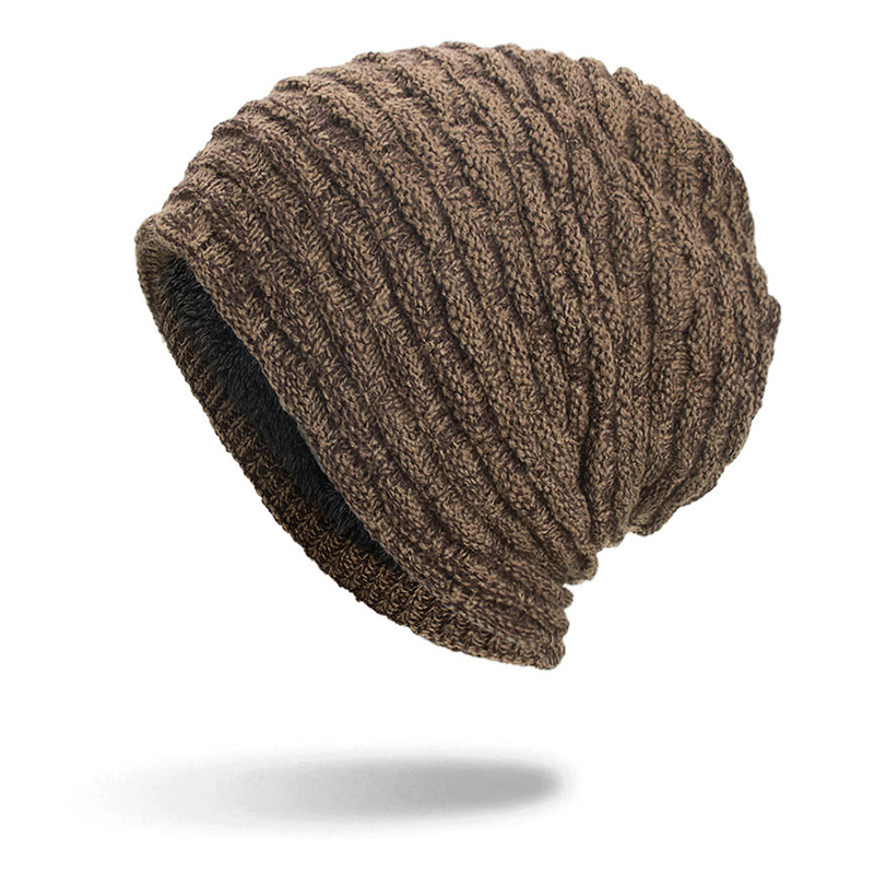 Men Women Special Stripe Plus Velvet Knitted Hat Outdoor Double Layers Slouch Beanie Caps