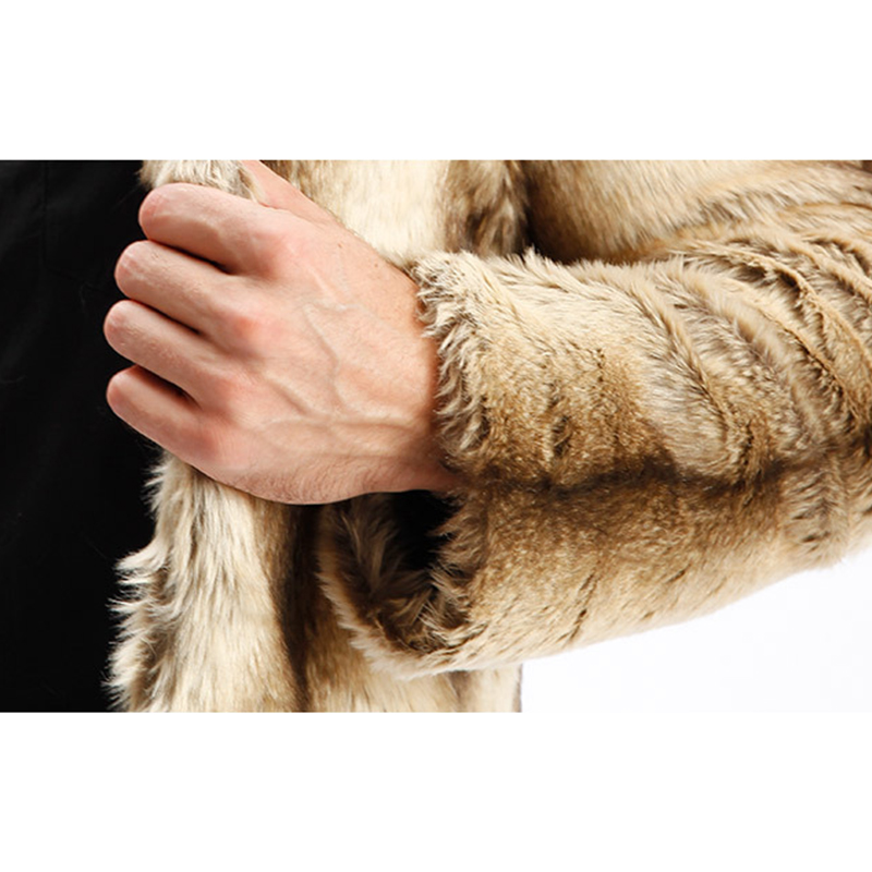 Mens Winter Gradient Striped Warm Faux Fur Coat Suit Collar Mid-long Casual Jacket