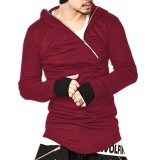 Men’s Casual Stitching Diagonal Zipper Long Sleeve Pure Color Hooded Sweatshirt