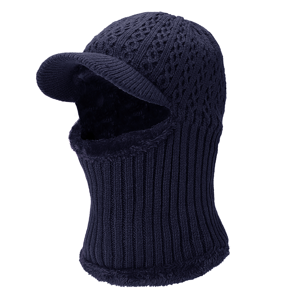 Men Thicken Siamese Knit Beanie Hat Scarf Winter Windproof Earmuffs Ski Cap